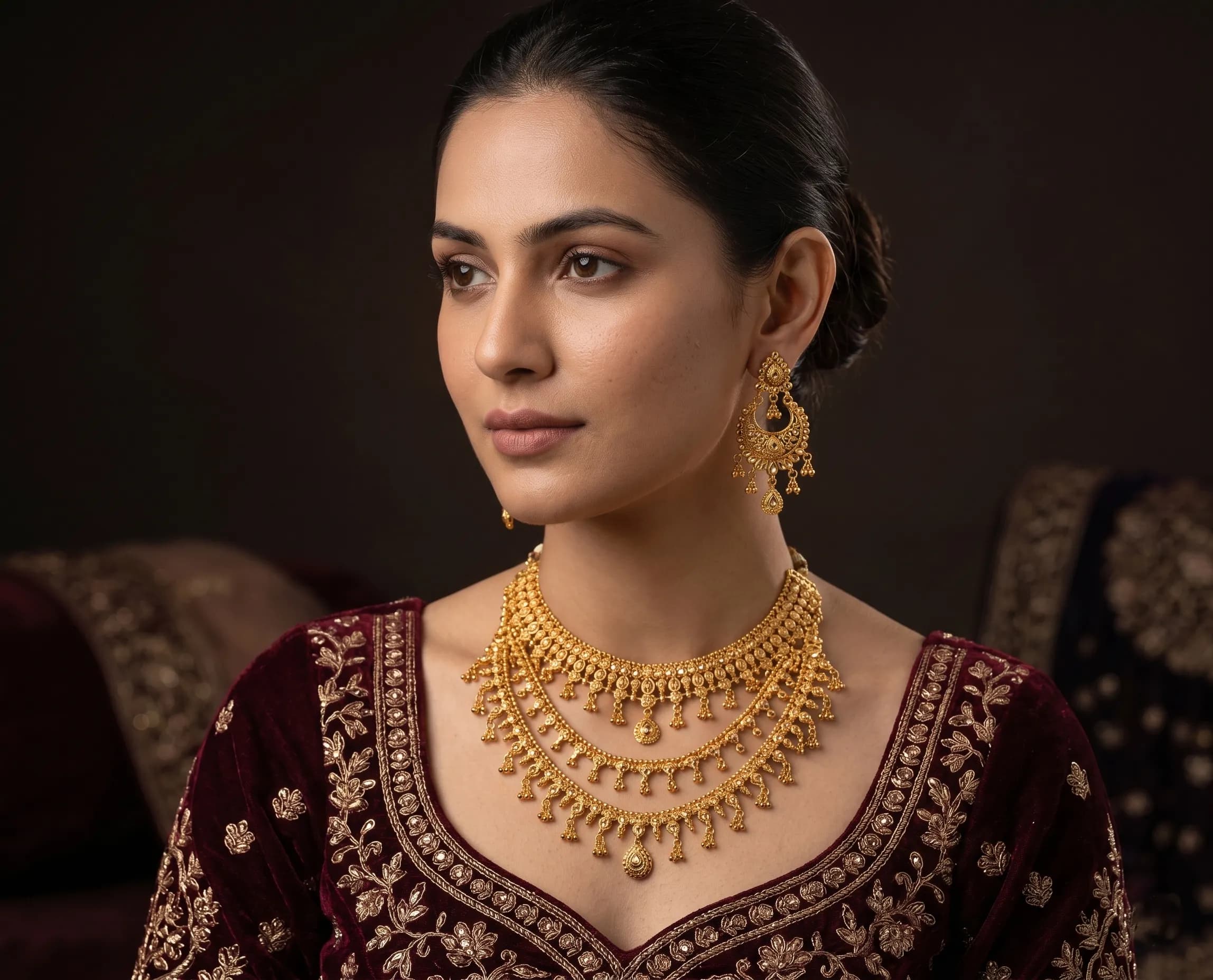 Gold necklace and bridal jewellery styling
